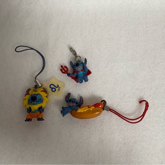 Disney Accessories - Set of 3 STITCH Charms Leo Devil Hotdog Disney Japan
